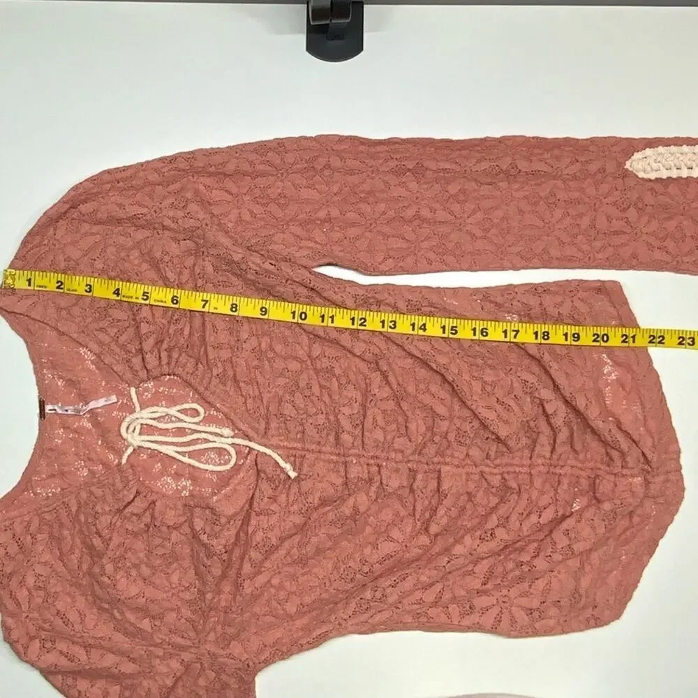 EUC | Free People | Lilah Lace Long Sleeve Top | Peach/Ivory | Small